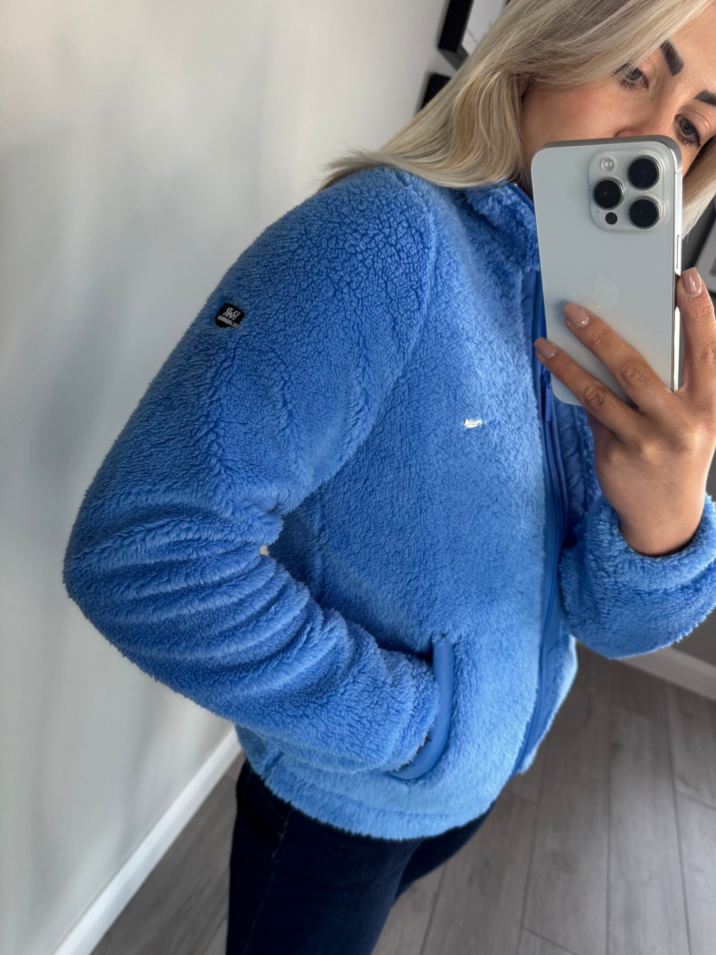 Relax & Renew Zahra Cornflour Blue Teddy Bomber