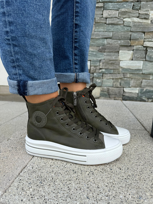 Refresh Khaki Leather High Top Trainer