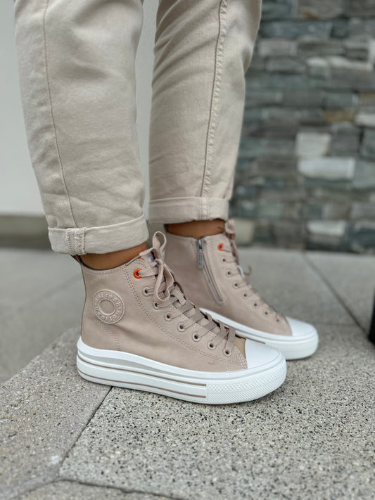 Refresh Beige Leather High Top Trainer