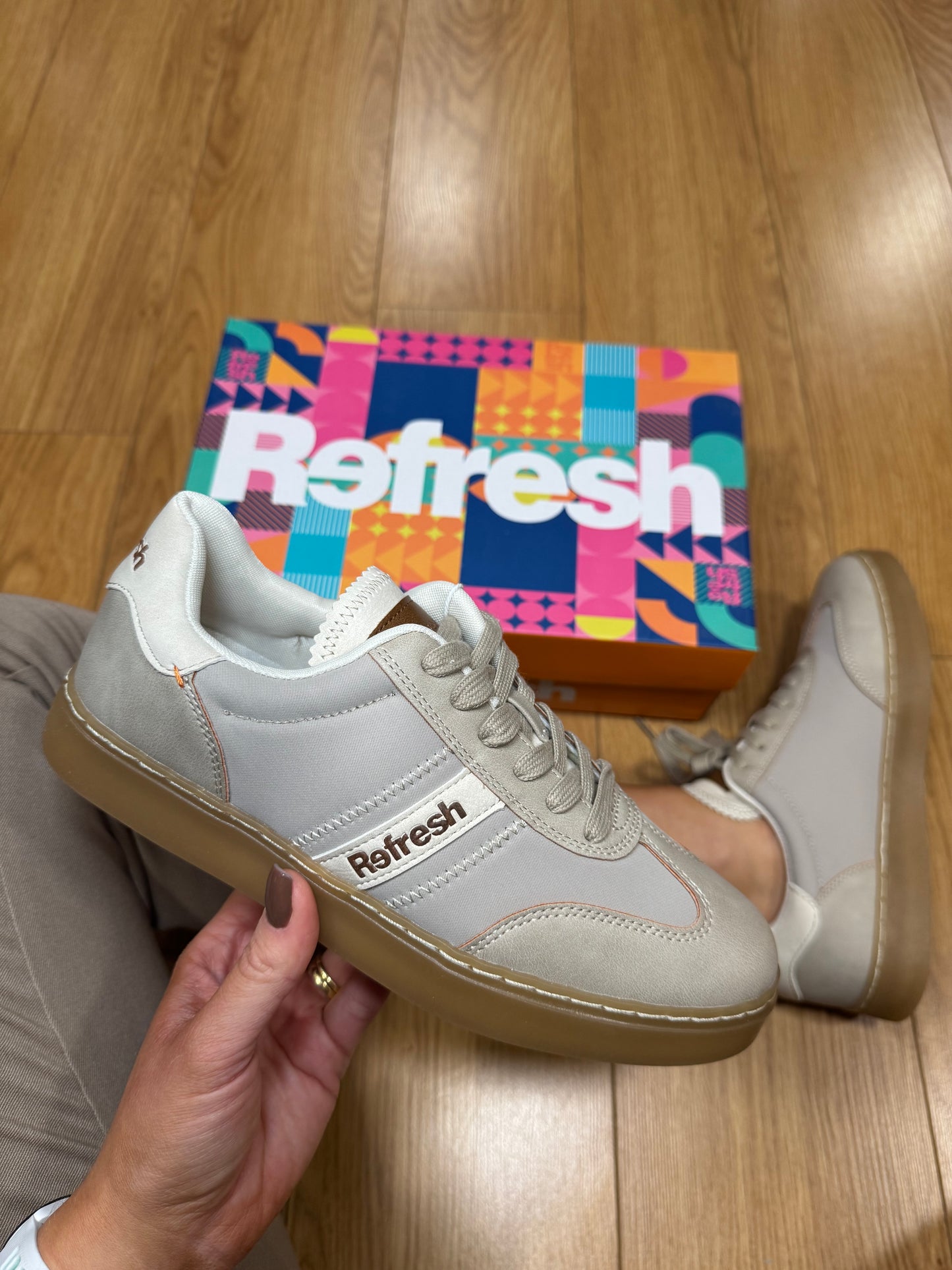 Refresh Taupe Stripe Trainer