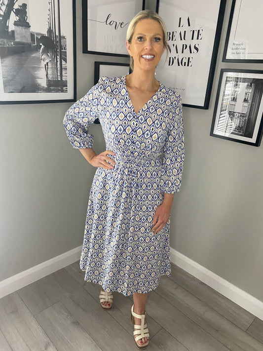 Freequent Blue/Beige Print Dress