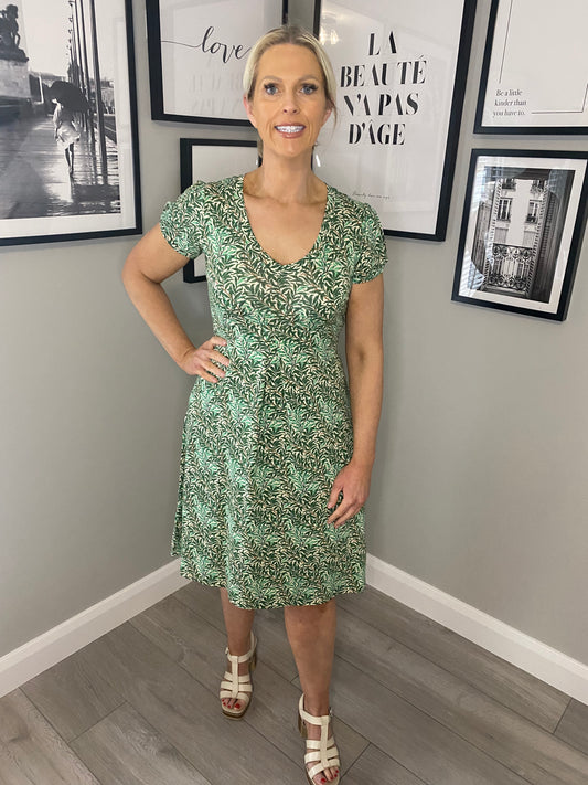 Green Leaf Print Dress