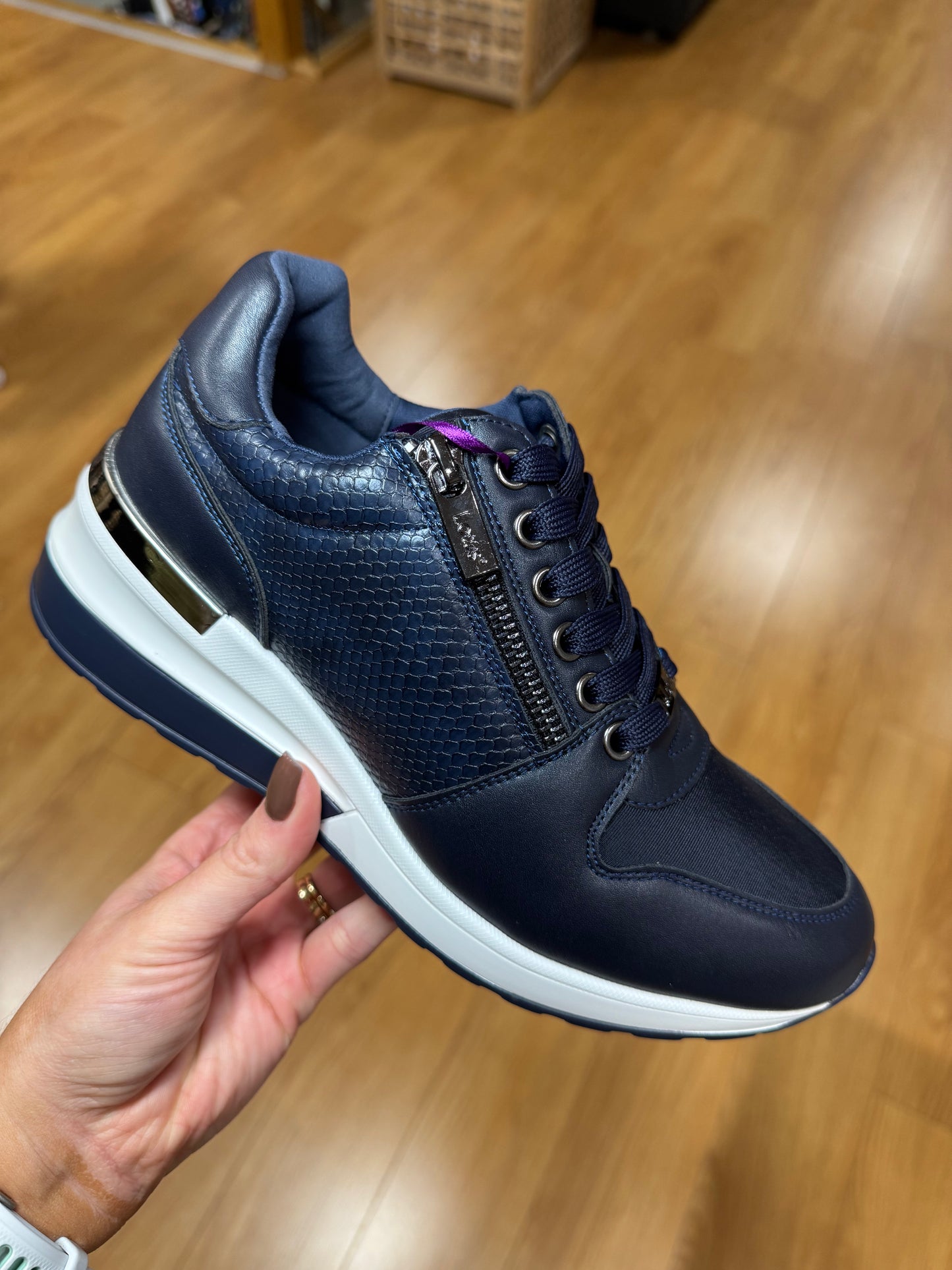 Lotus Isabella Navy Wedge Trainer