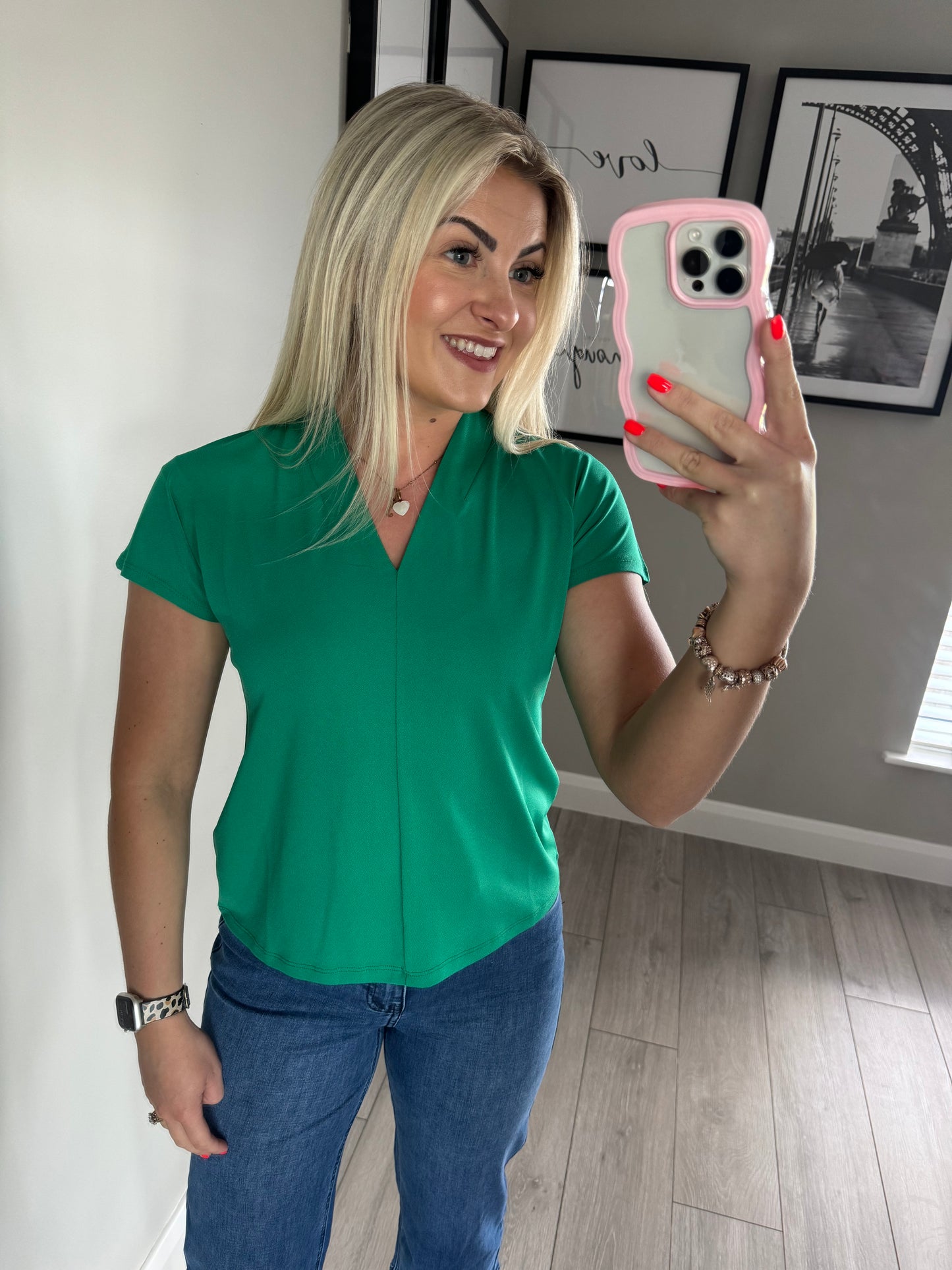 Freequent Green V Blouse