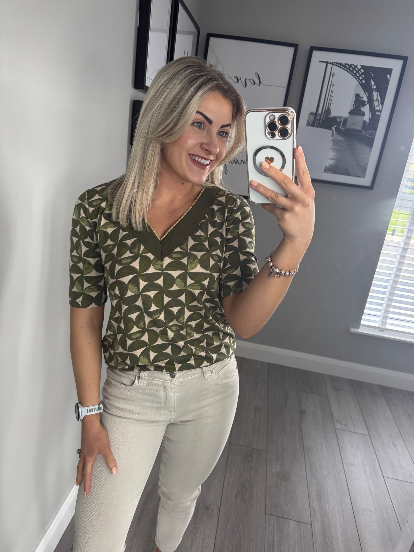 Yest Olive/Beige Print Top