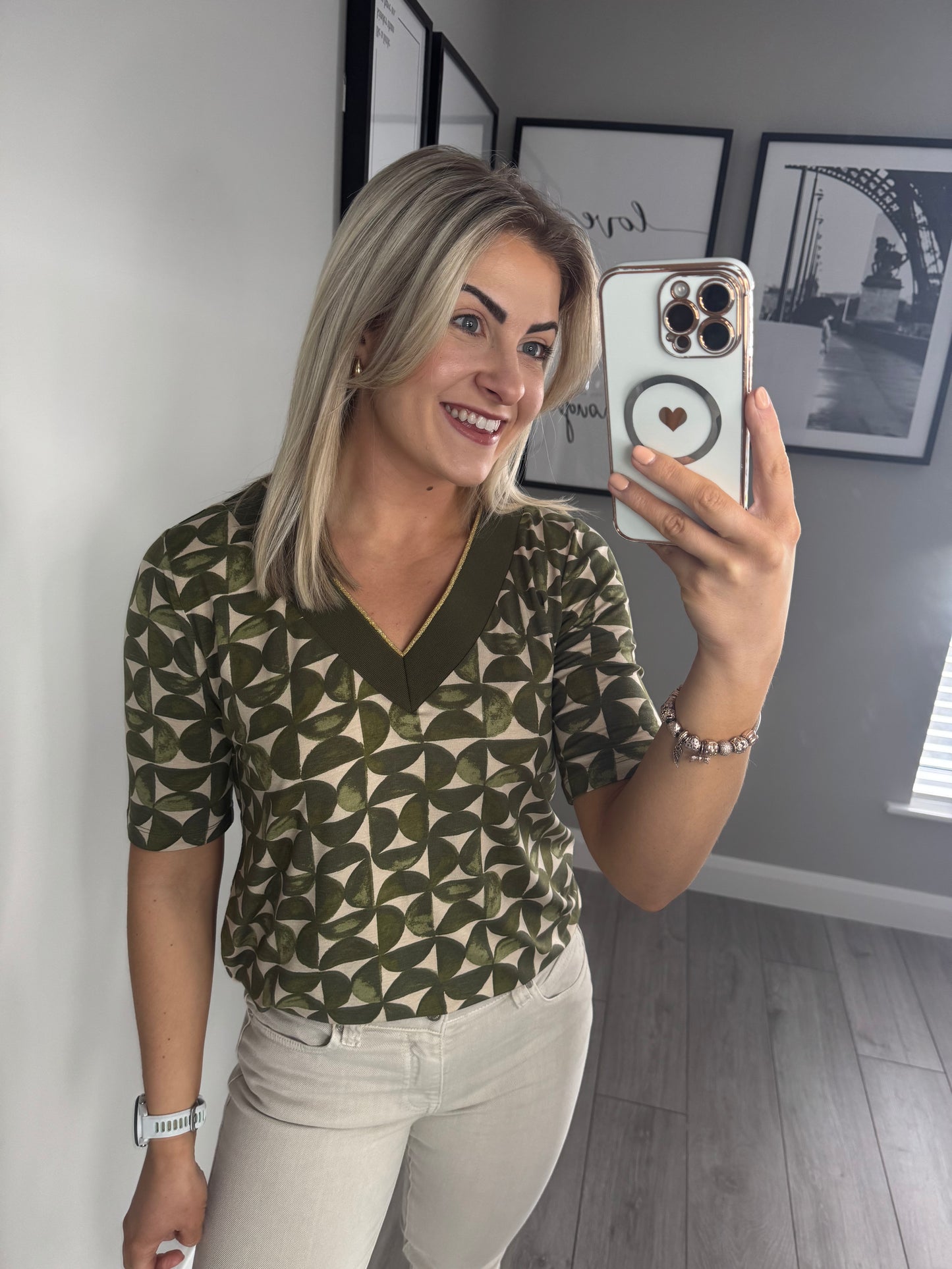 Yest Olive/Beige Print Top