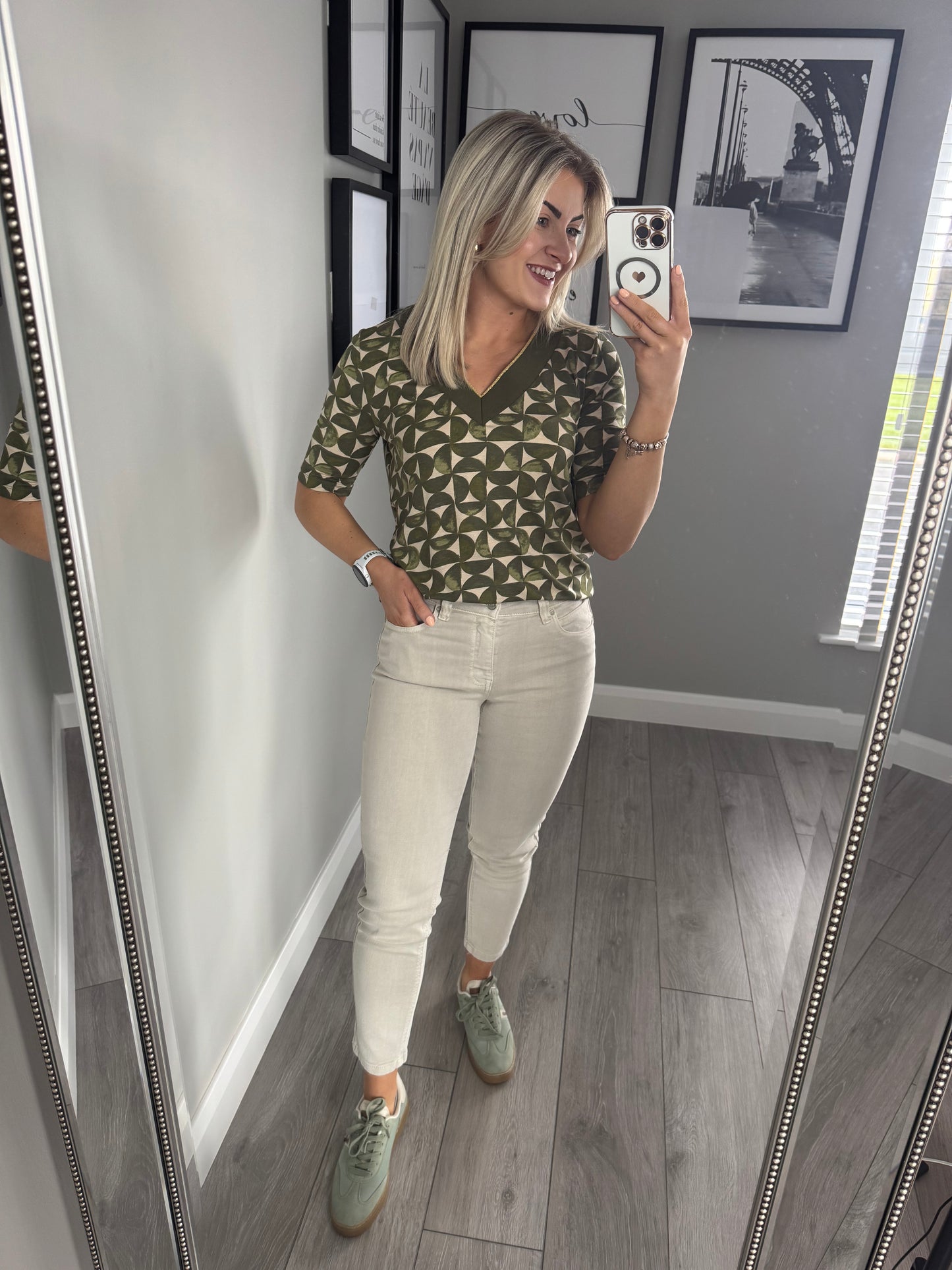 Yest Olive/Beige Print Top