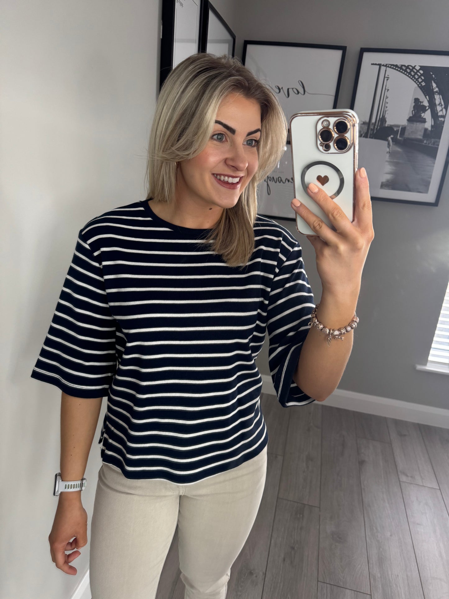 Freequent Navy Striped Top